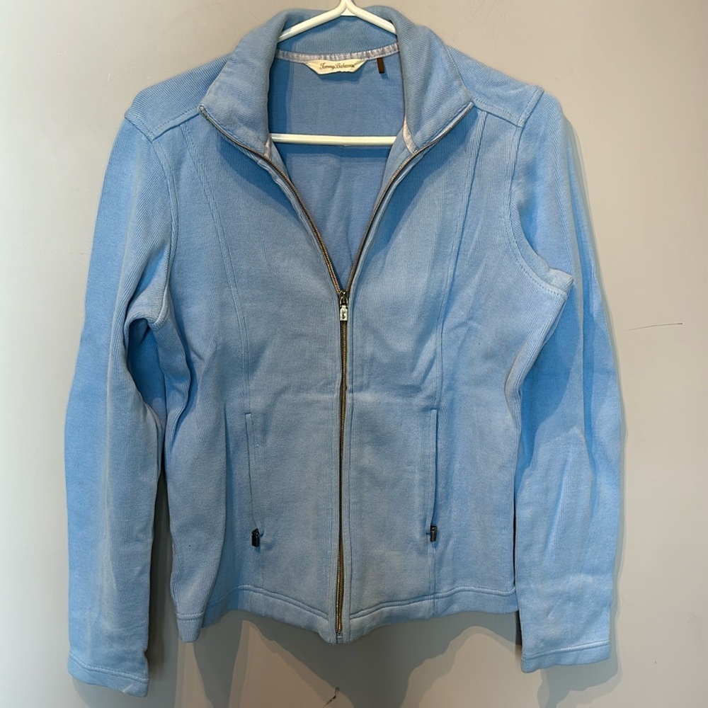 Tommy Bahama Full Zip Light Blue Cotton Sweater - Picture 2 of 7